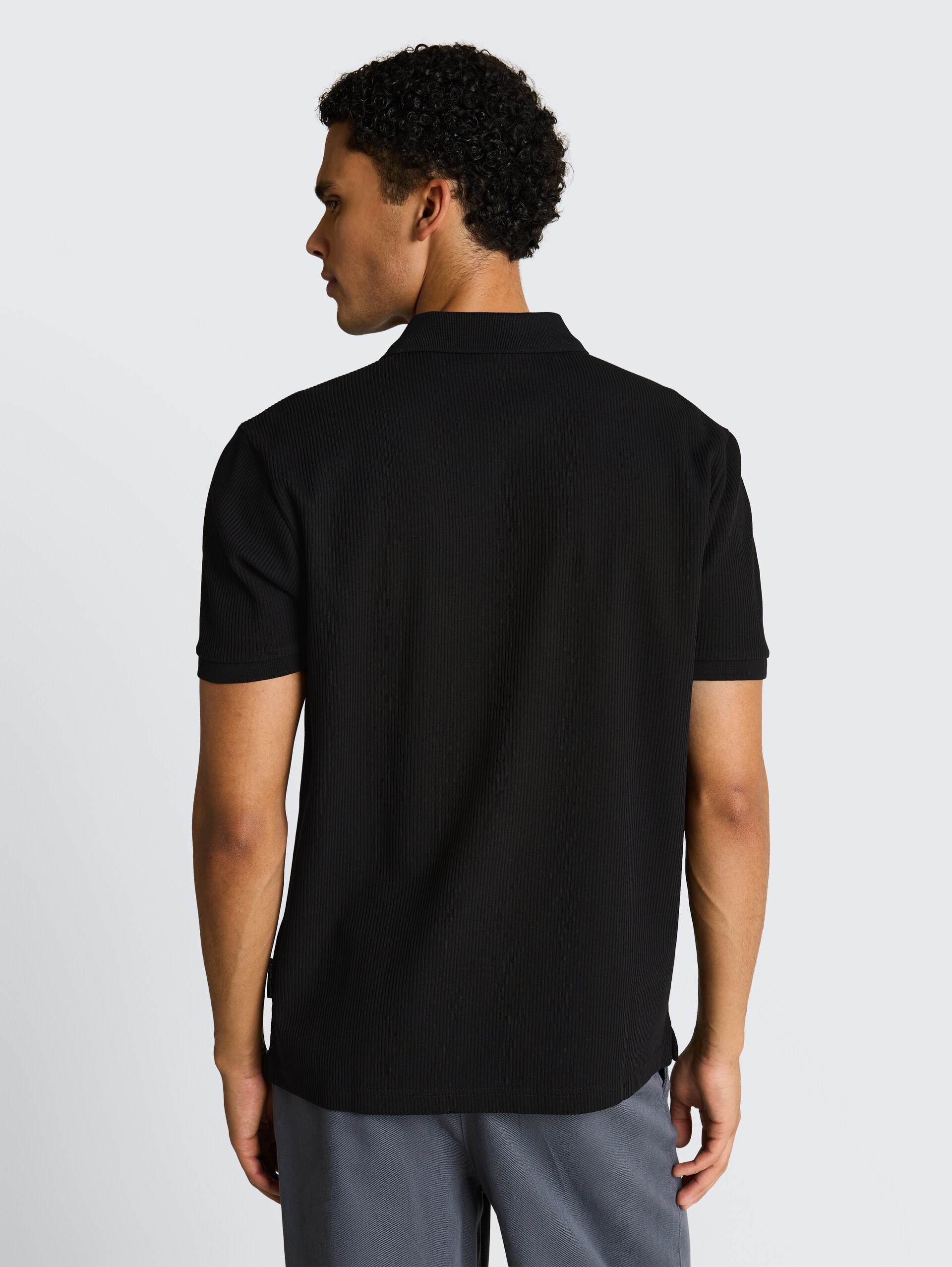 Poloshirt met ribbelstructuur - Black