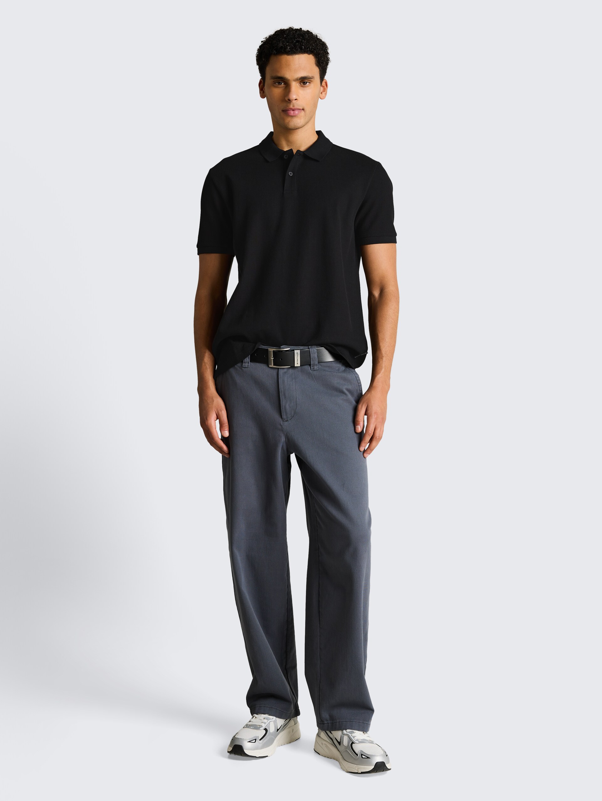 Poloshirt met ribbelstructuur - Black