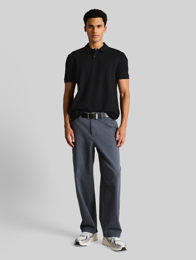 Poloshirt met ribbelstructuur door Denim Male, Black