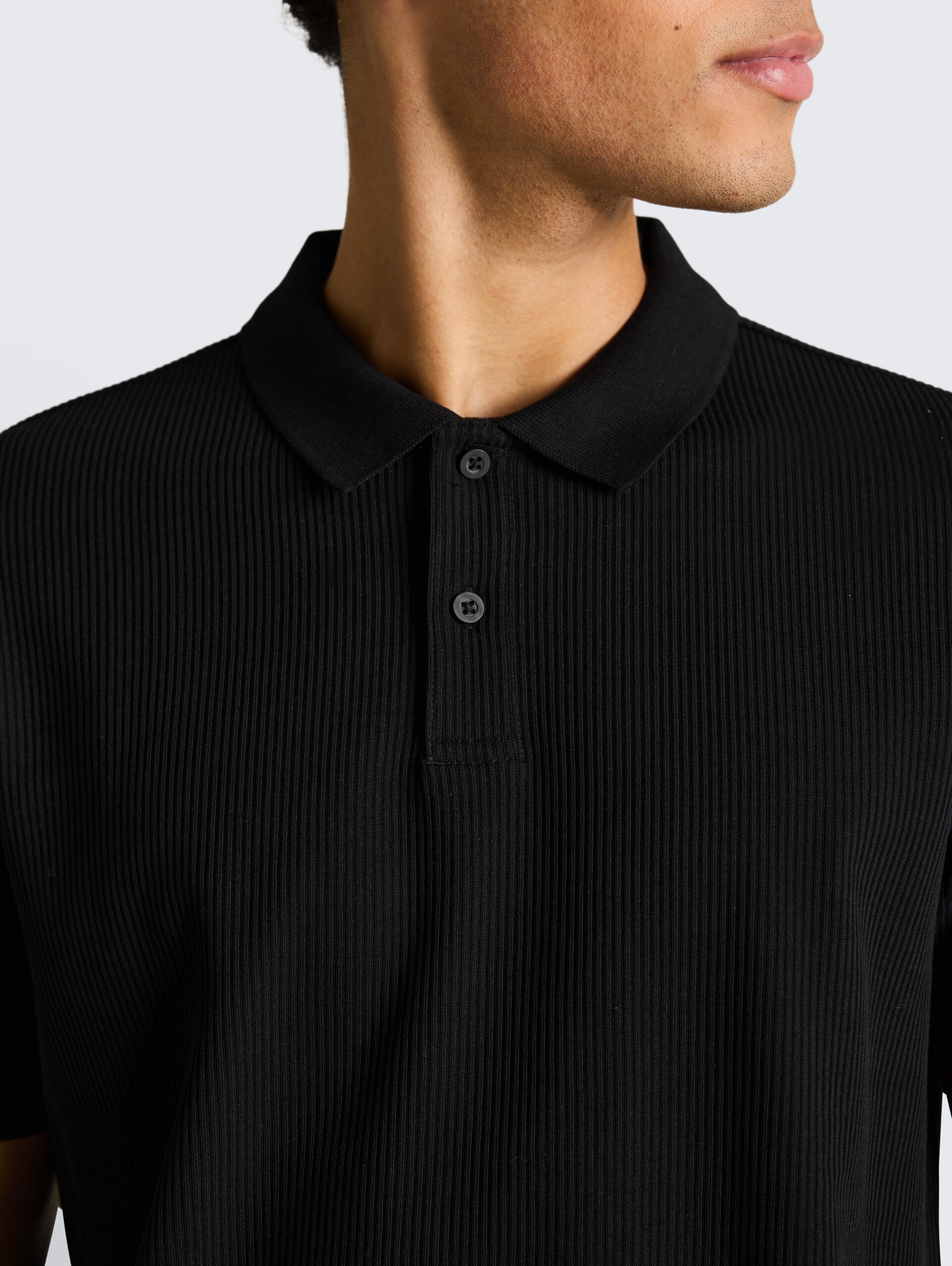 Poloshirt met ribbelstructuur - Black