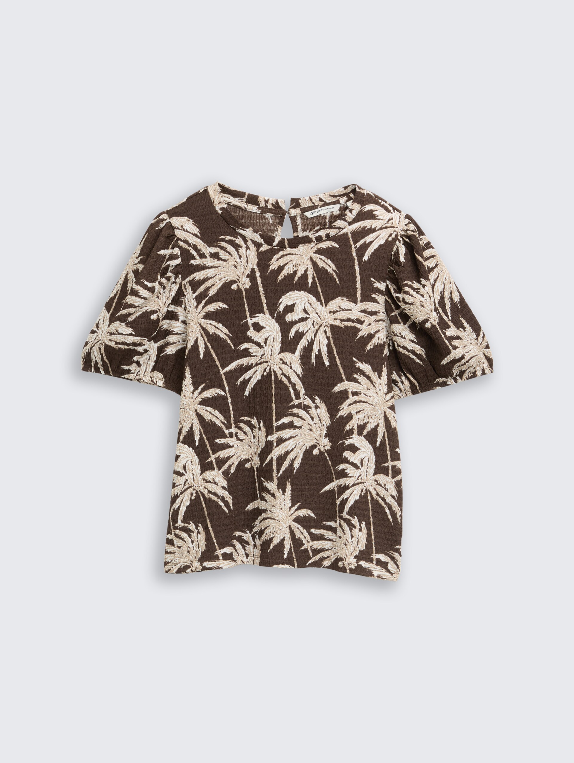 Crinkle T-shirt met ballonmouwen - brown palmtree print - Product vooraanzicht