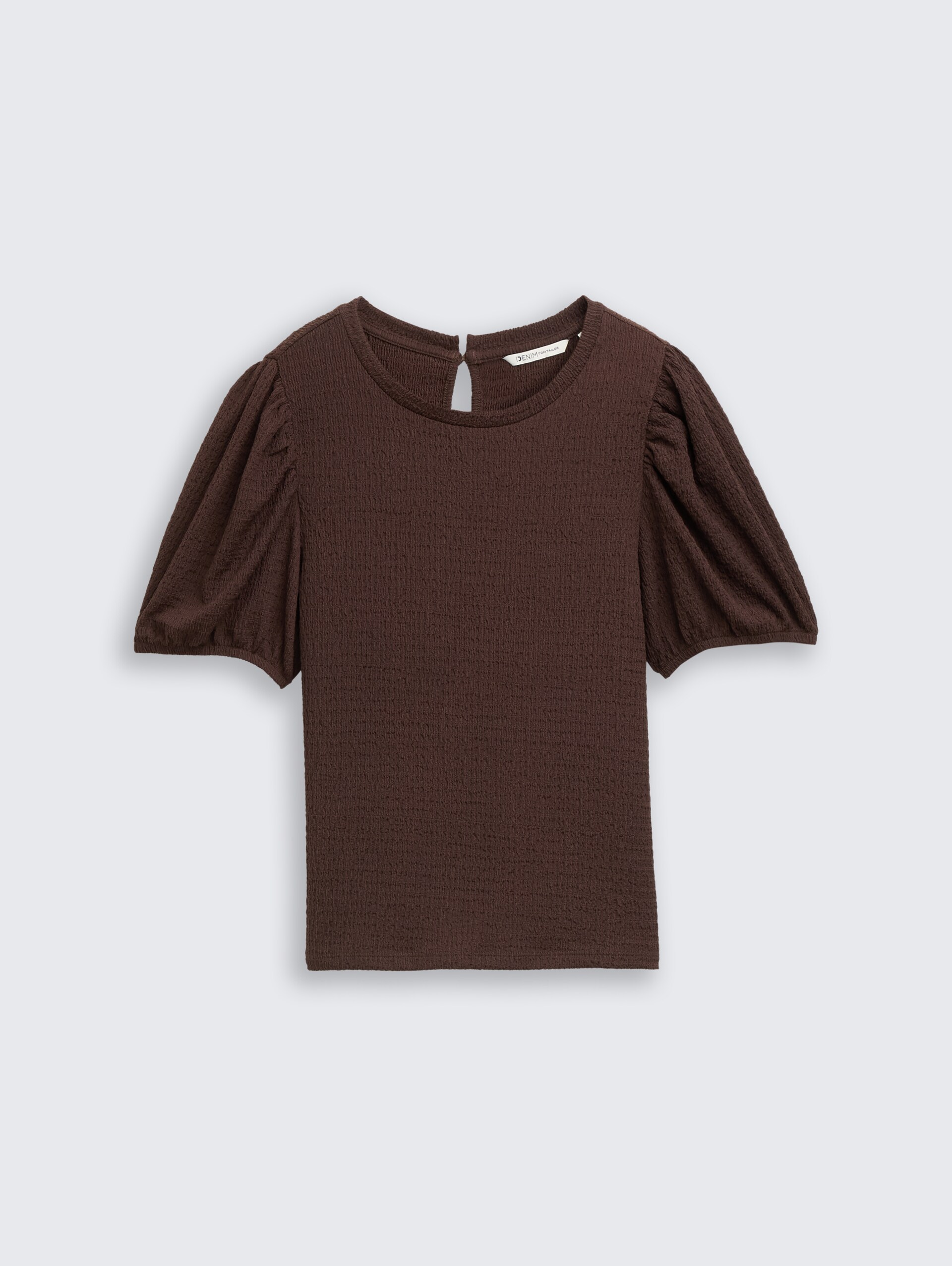 Crinkle T-shirt met ballonmouwen - cool dark brown - Product vooraanzicht
