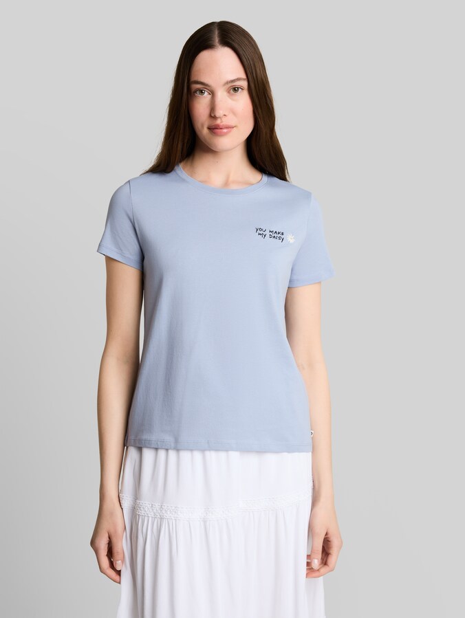 T-shirt met borduursel door Denim Female, foggy sky blue