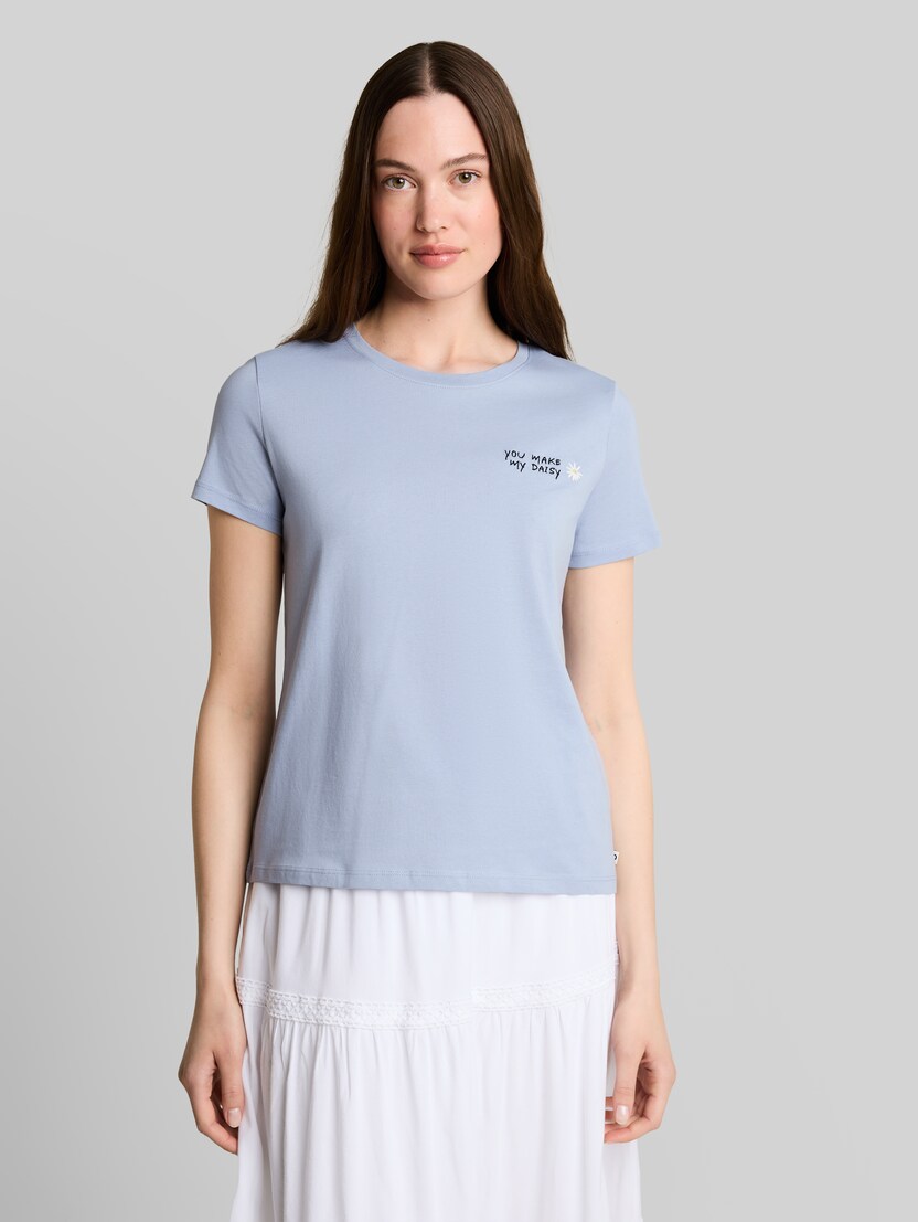 T-shirt met borduursel door Denim Female, foggy sky blue