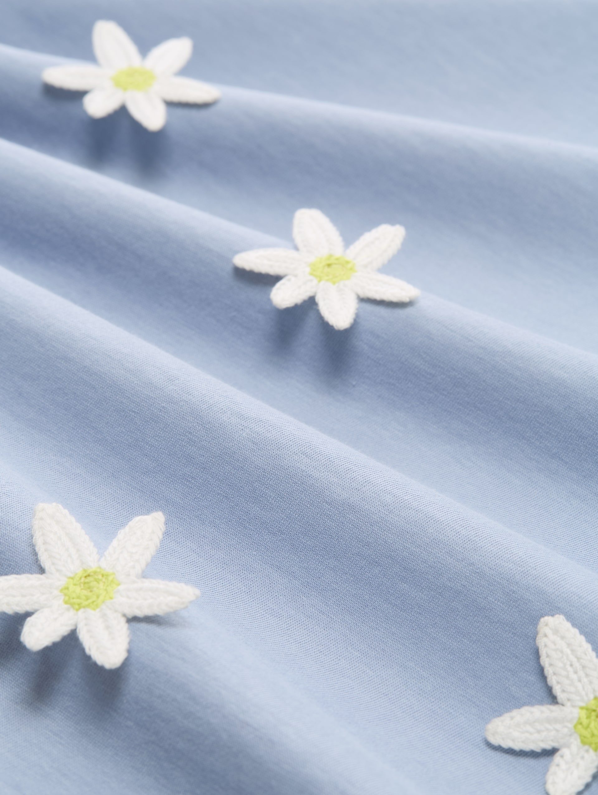 Loose Fit T-Shirt mit Häkelblumen-Applikationen - foggy sky blue - Material-Ansicht