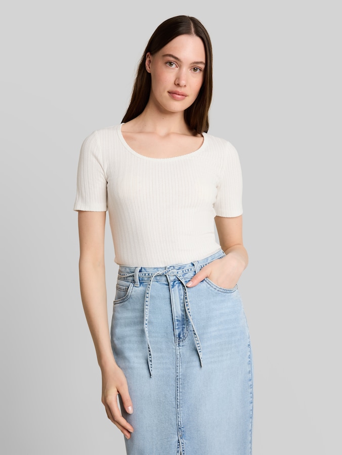 Slim fit pointelle T-shirt door Denim Female, off white