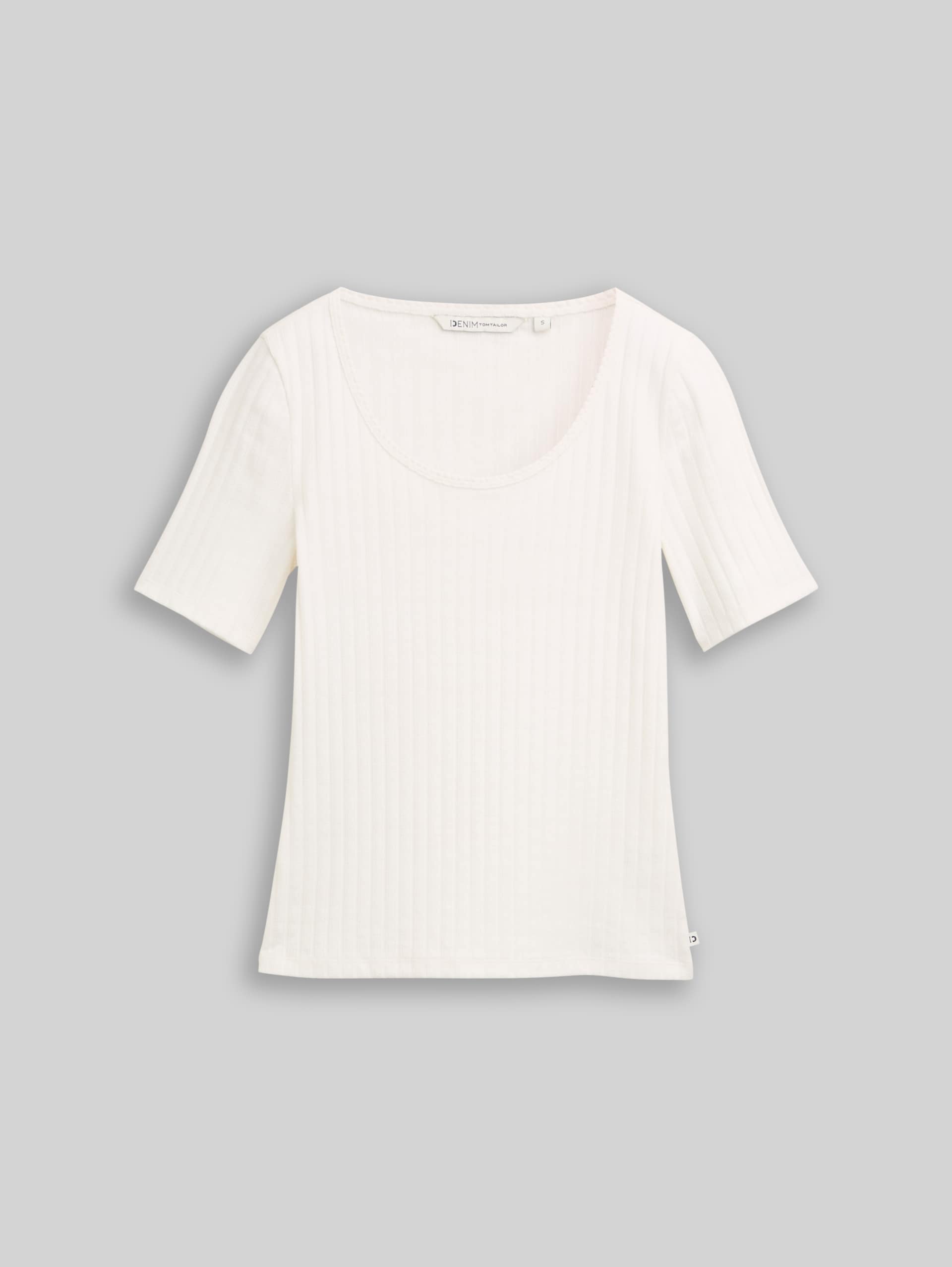 Slim fit pointelle T-shirt - off white - Product vooraanzicht