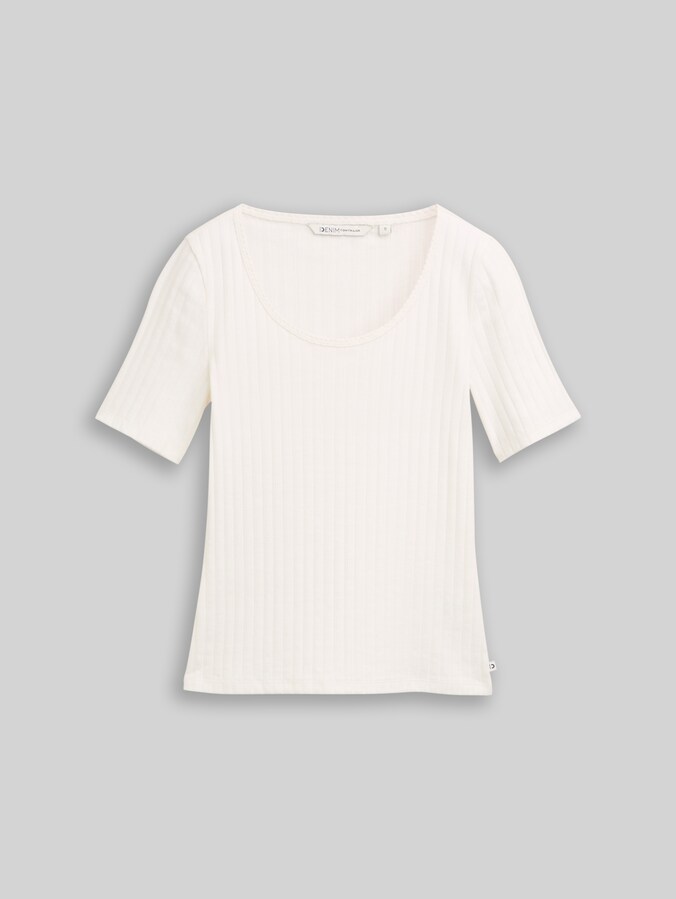 Slim Fit Pointelle T-Shirt von Denim Female, off white