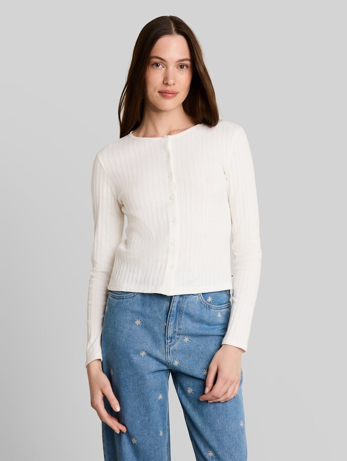 Pointelle-vest met knoopsluiting door Denim Female, off white