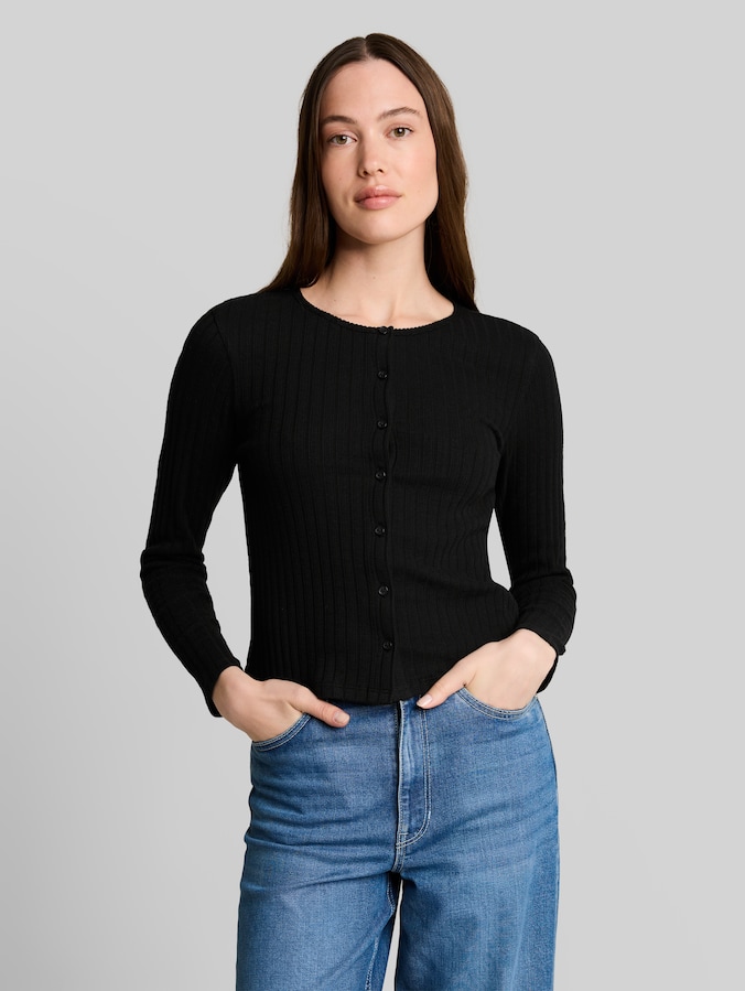 Pointelle-vest met knoopsluiting door Denim Female, deep black