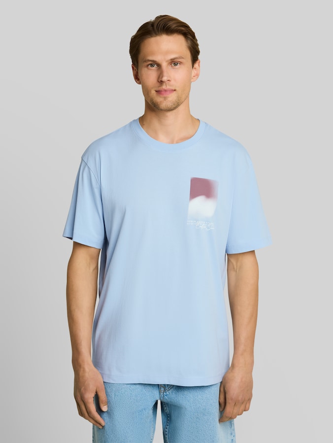 Relaxed fit T-shirt with print by Denim Male, Light Metal Blue
