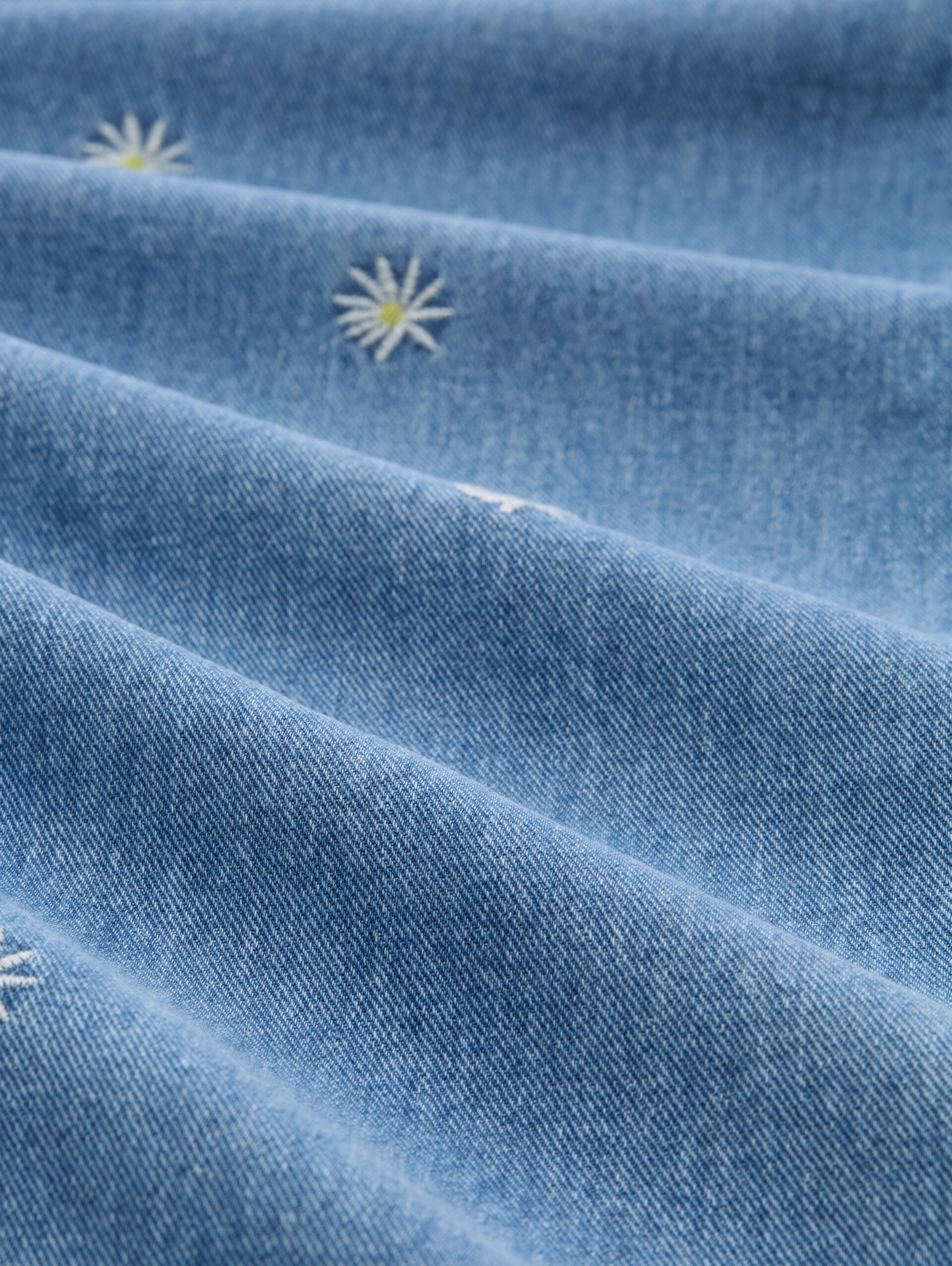 TTLINOU WIDE Jeans mit Blumen-Stickerei - blue white daisy embroidery - Material-Ansicht