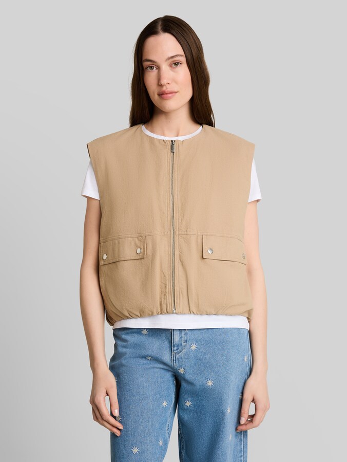 Loose Fit Weste mit Taschen von Denim Female, Mink Beige