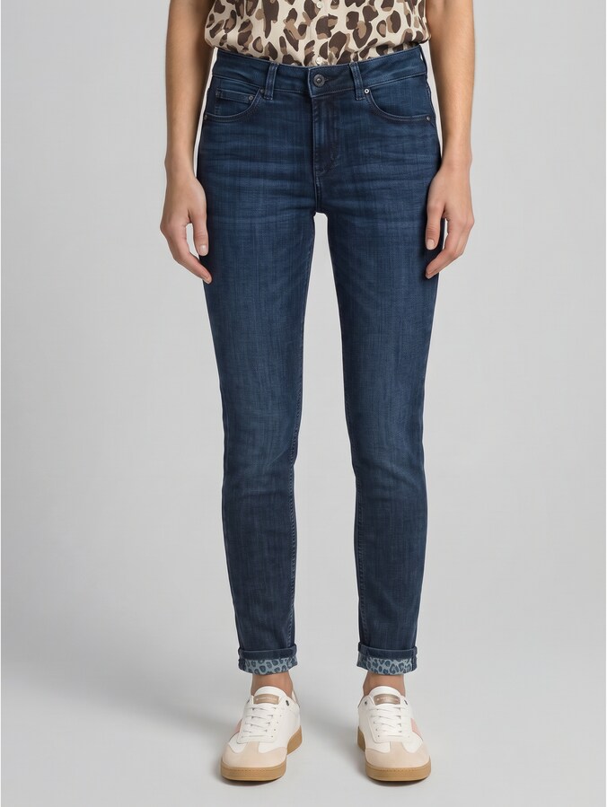 TTEDDA SLIM jeans with leopard-print cuffs by Women, dark blue denim