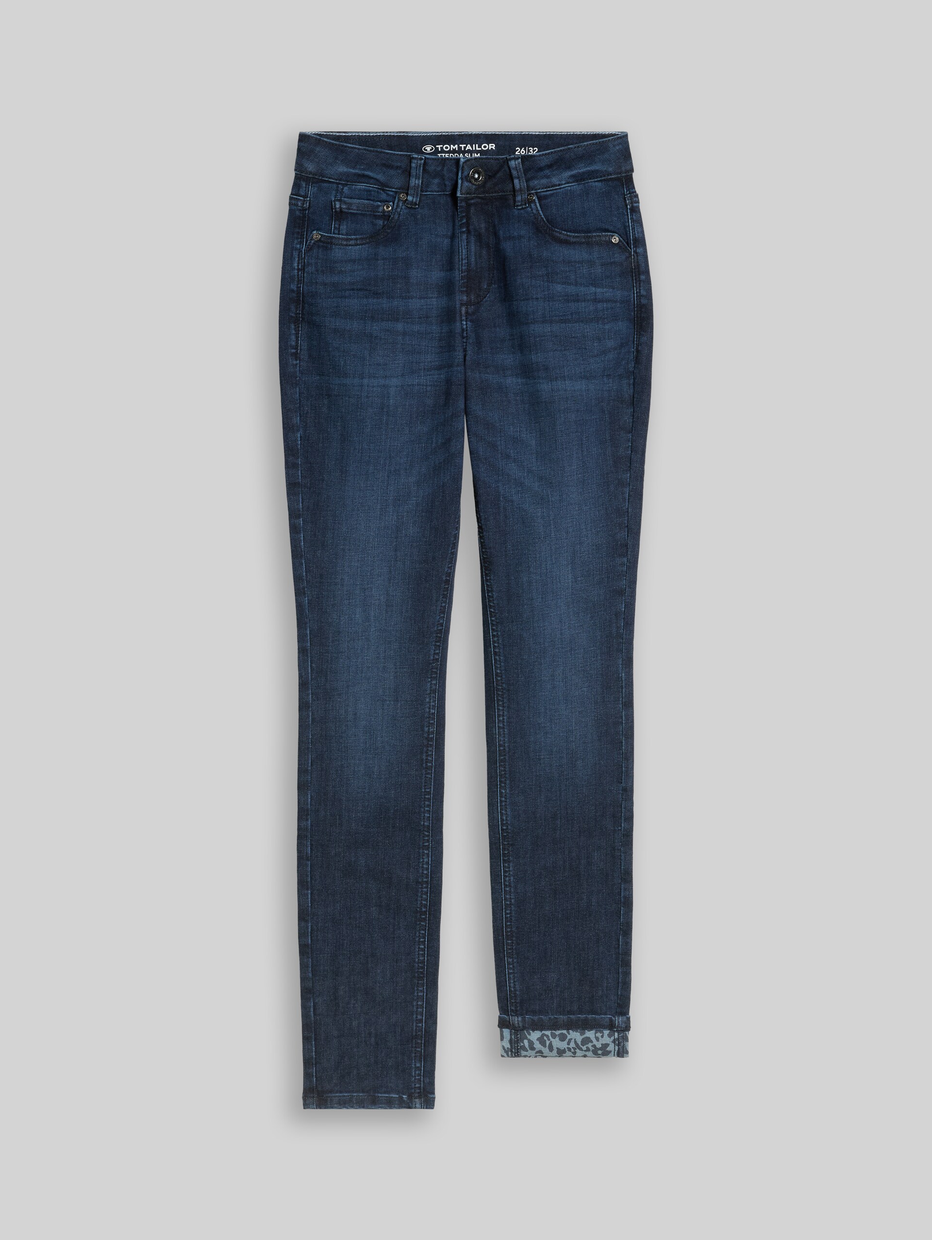 TTEDDA SLIM Jeans mit Leo-Print im Umschlag - dark blue denim - Vorder-Produkt-Ansicht