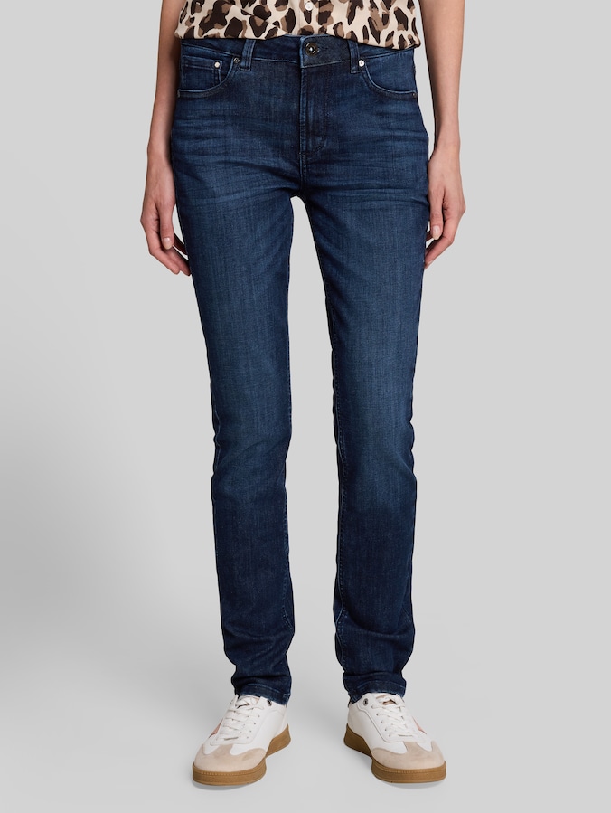 TTEDDA SLIM jeans with leopard-print cuffs by Women, dark blue denim