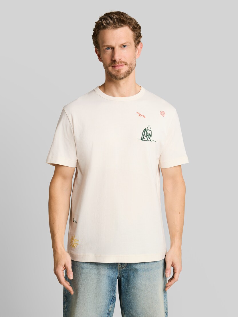 T-shirt met borduursels door Men, Gardenia White