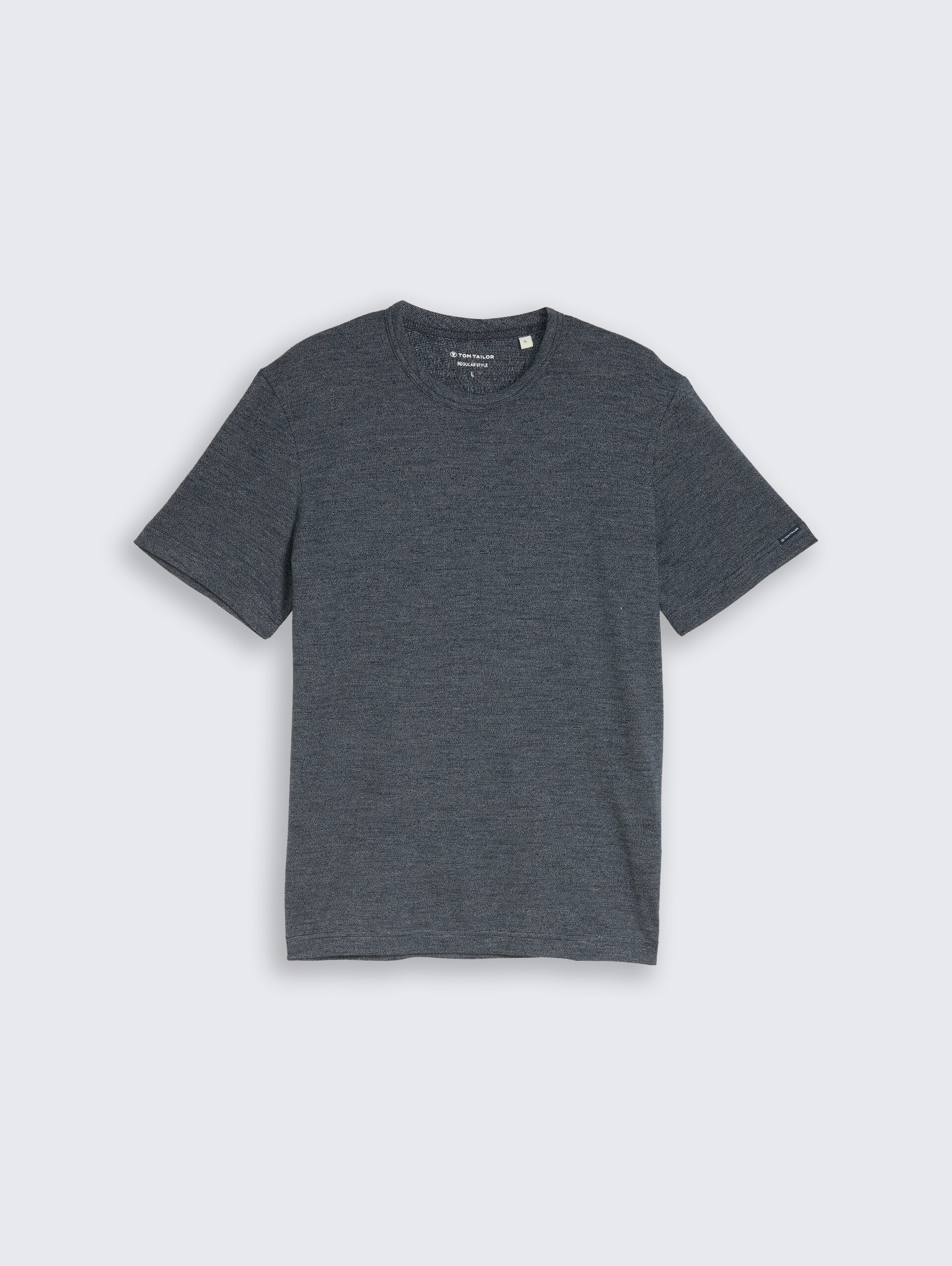 T-shirt in gemêleerde look - navy white fine stripe - Product vooraanzicht