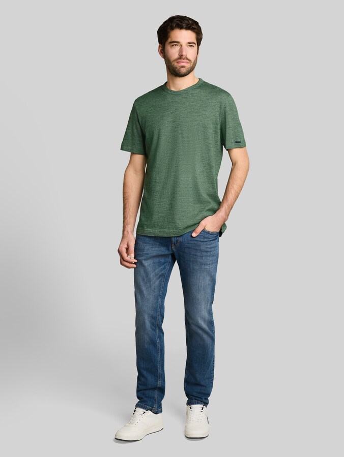 T-Shirt in Melange-Optik von Men, green fine stripe