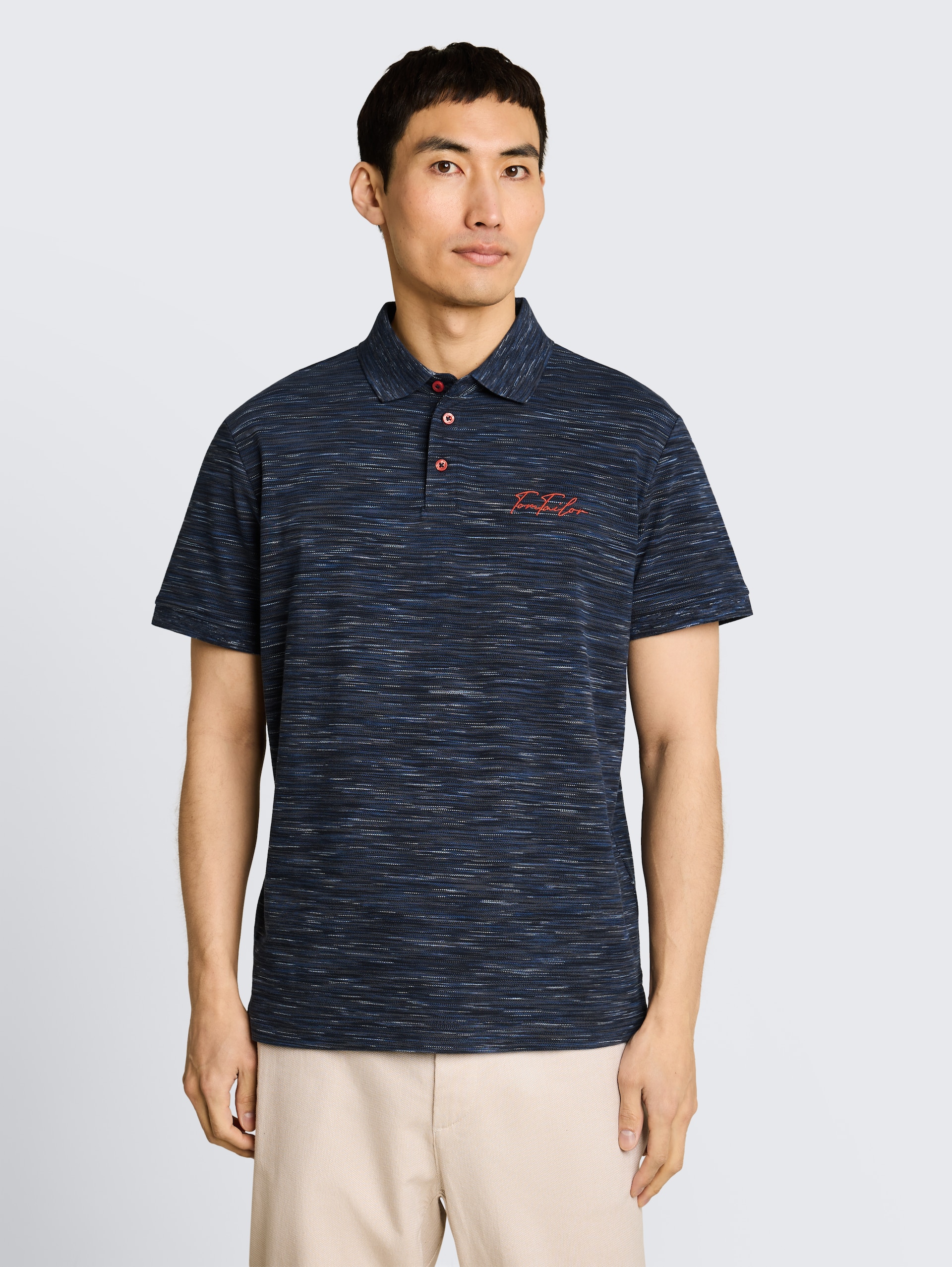 Piqué Poloshirt in Melange-Optik - navy tonal spacedye