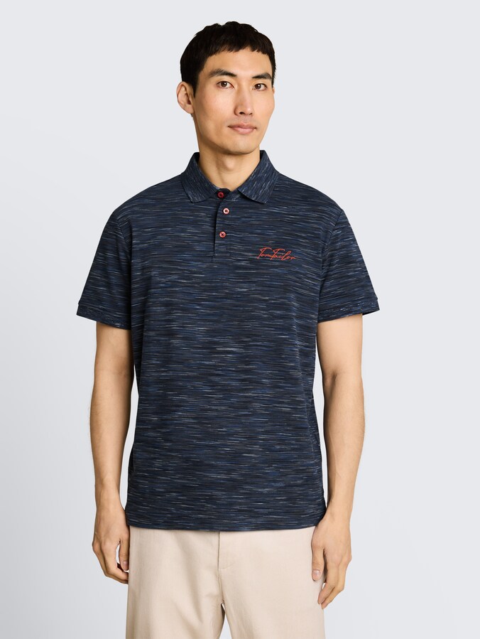 Piqué polo shirt in a marl finish by Men, navy tonal spacedye