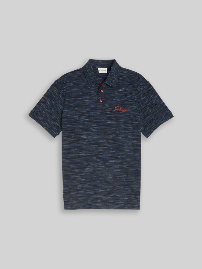 Piqué Poloshirt in Melange-Optik von Men, navy tonal spacedye