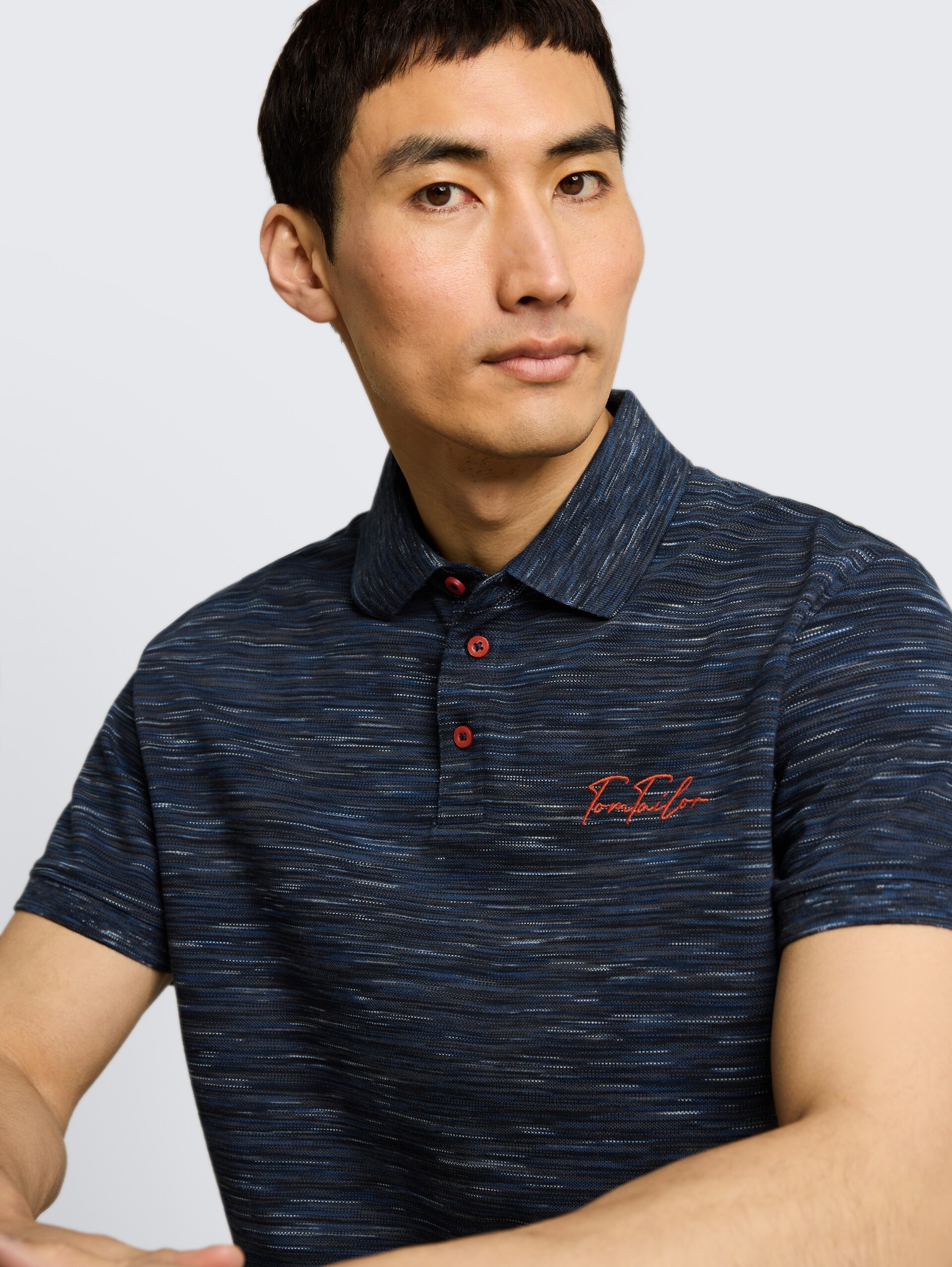 Piqué Poloshirt in Melange-Optik - navy tonal spacedye