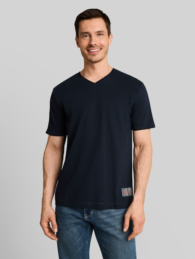 T-shirt with V-neck by Men, sky captain blue