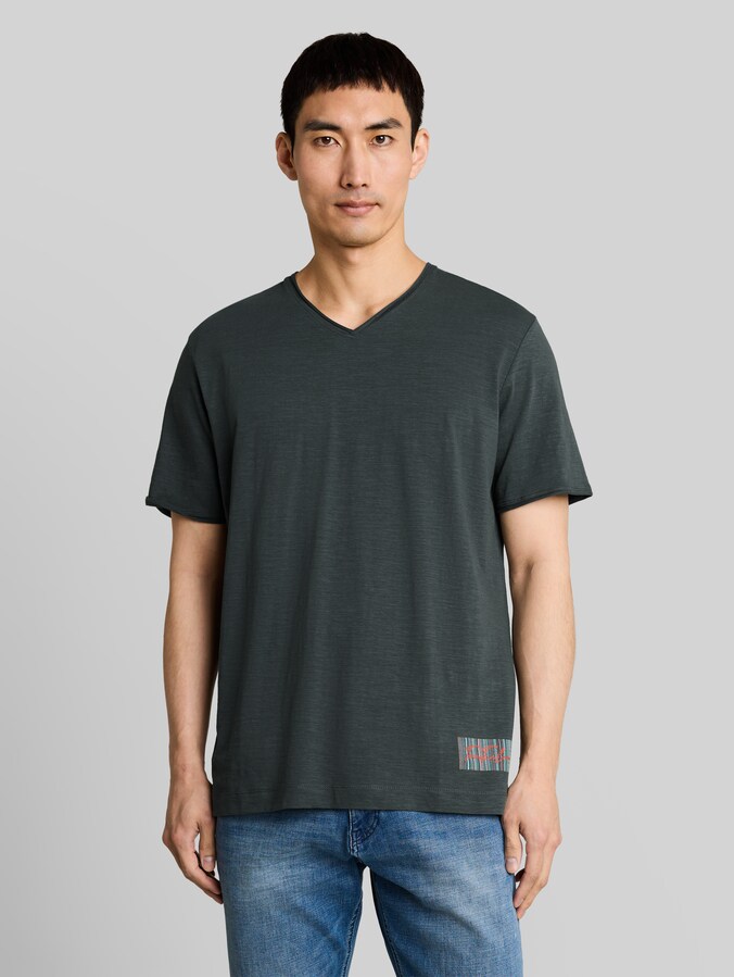 T-shirt with V-neck by Men, Darkest Olive