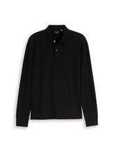 Ausgewählt, Langarm Poloshirt mit Waffelstruktur von Tom Tailor, schwarz