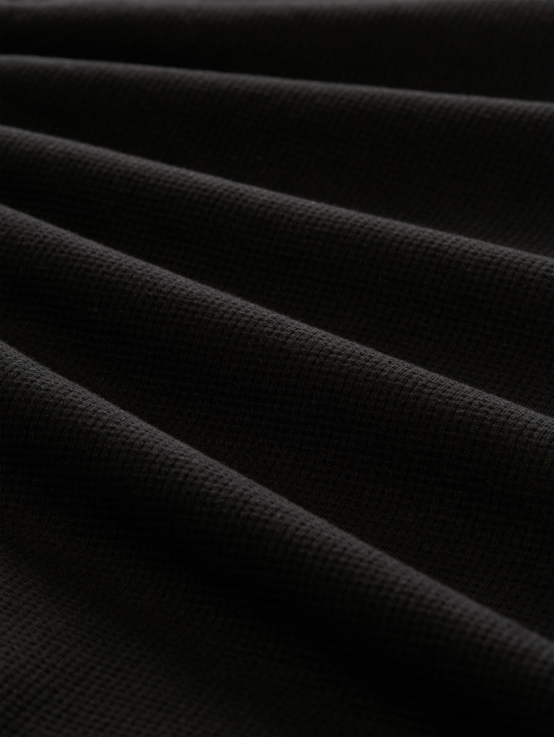 Langarm Poloshirt mit Waffelstruktur - Black