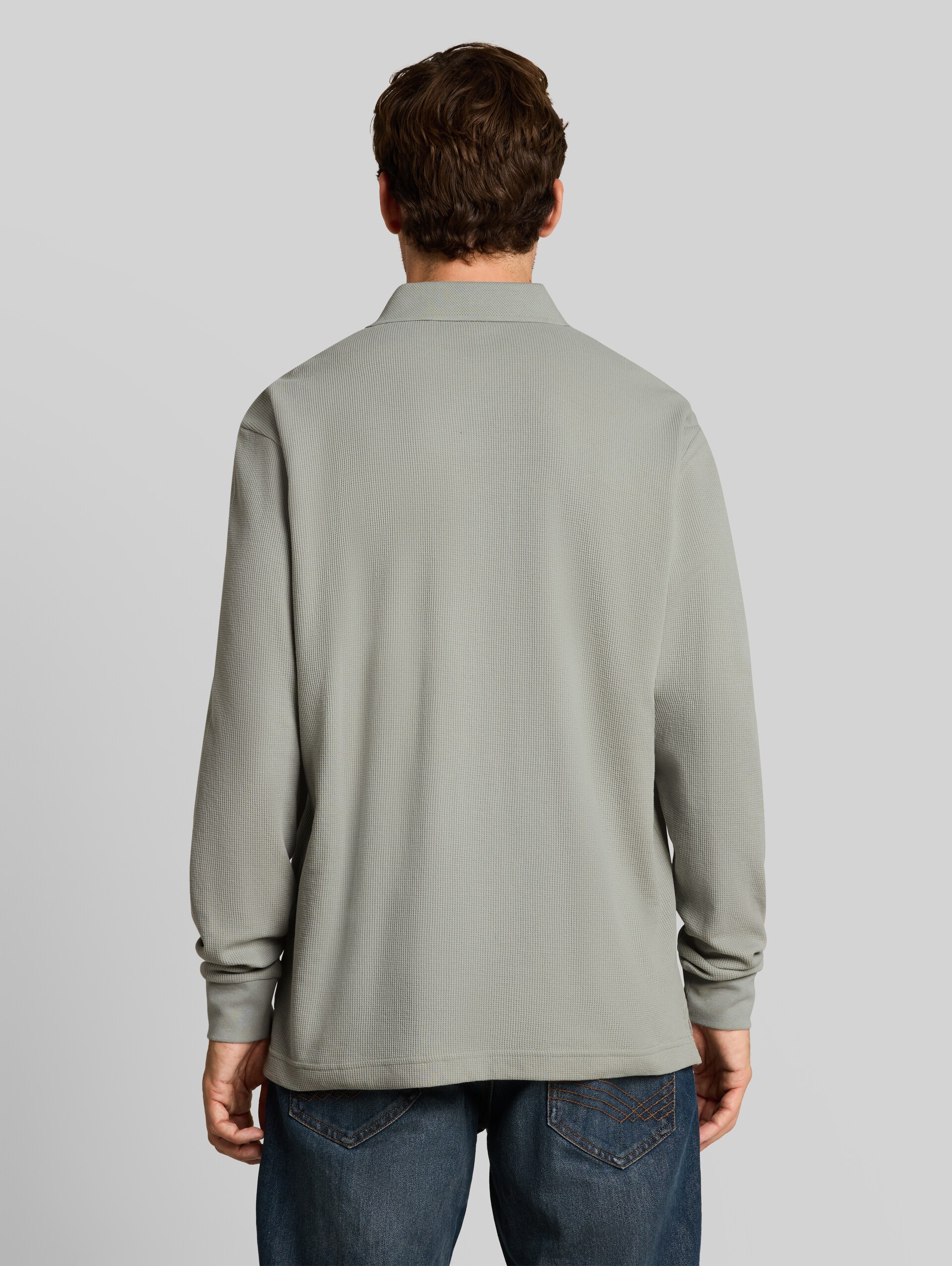 Poloshirt met lange mouwen en wafelstructuur - iron mint