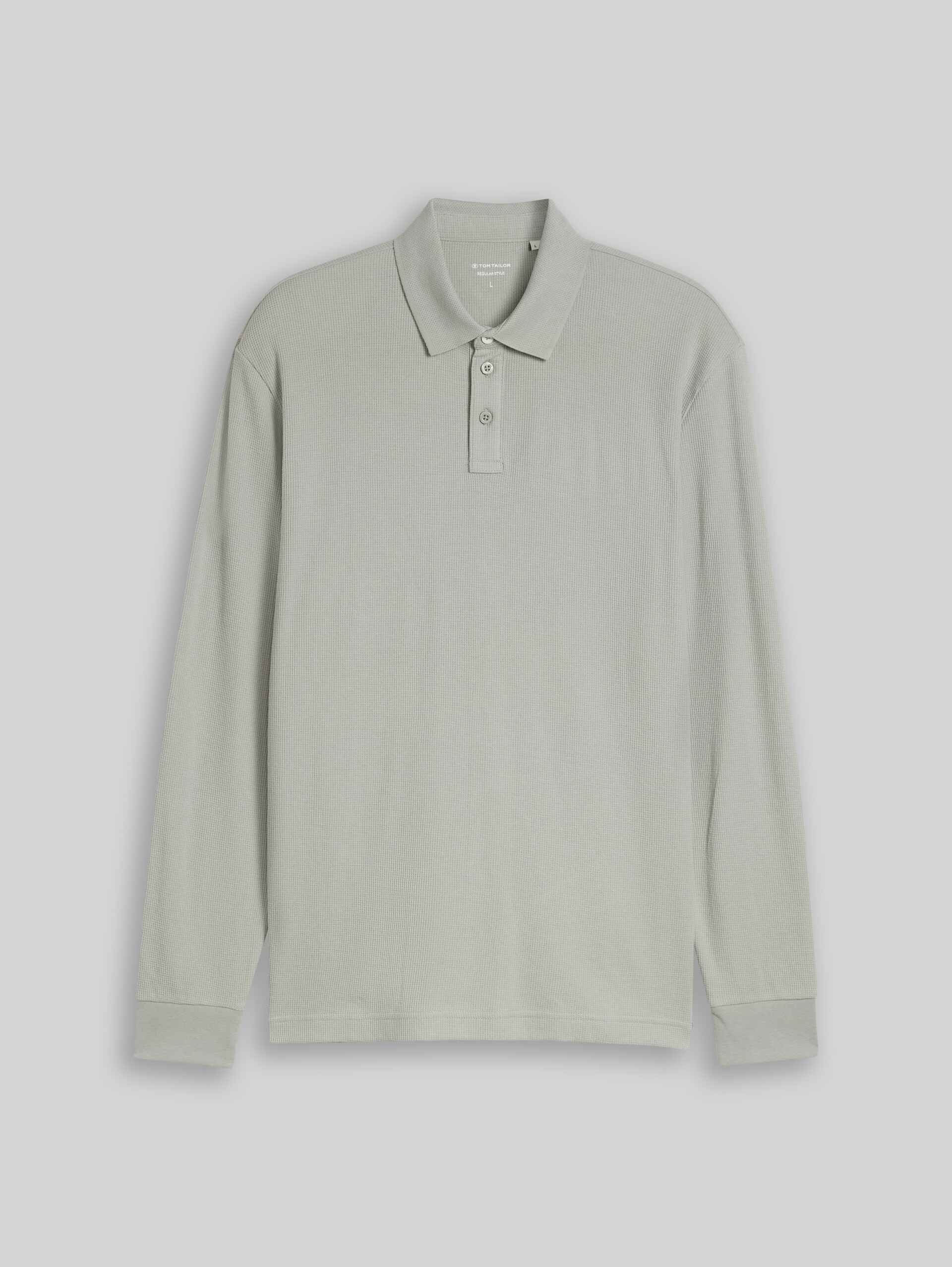 Poloshirt met lange mouwen en wafelstructuur - iron mint