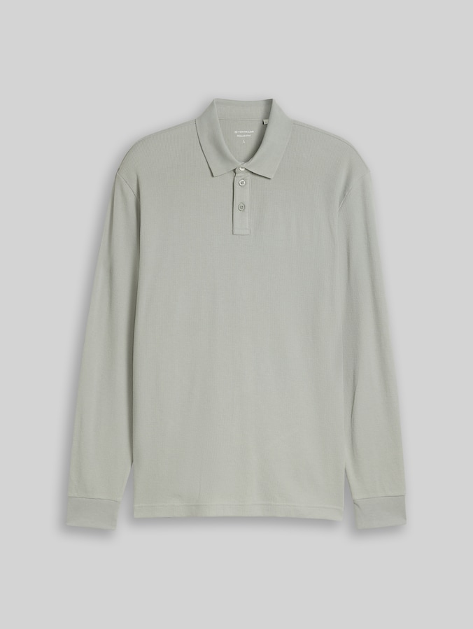Poloshirt met lange mouwen en wafelstructuur door Men, iron mint