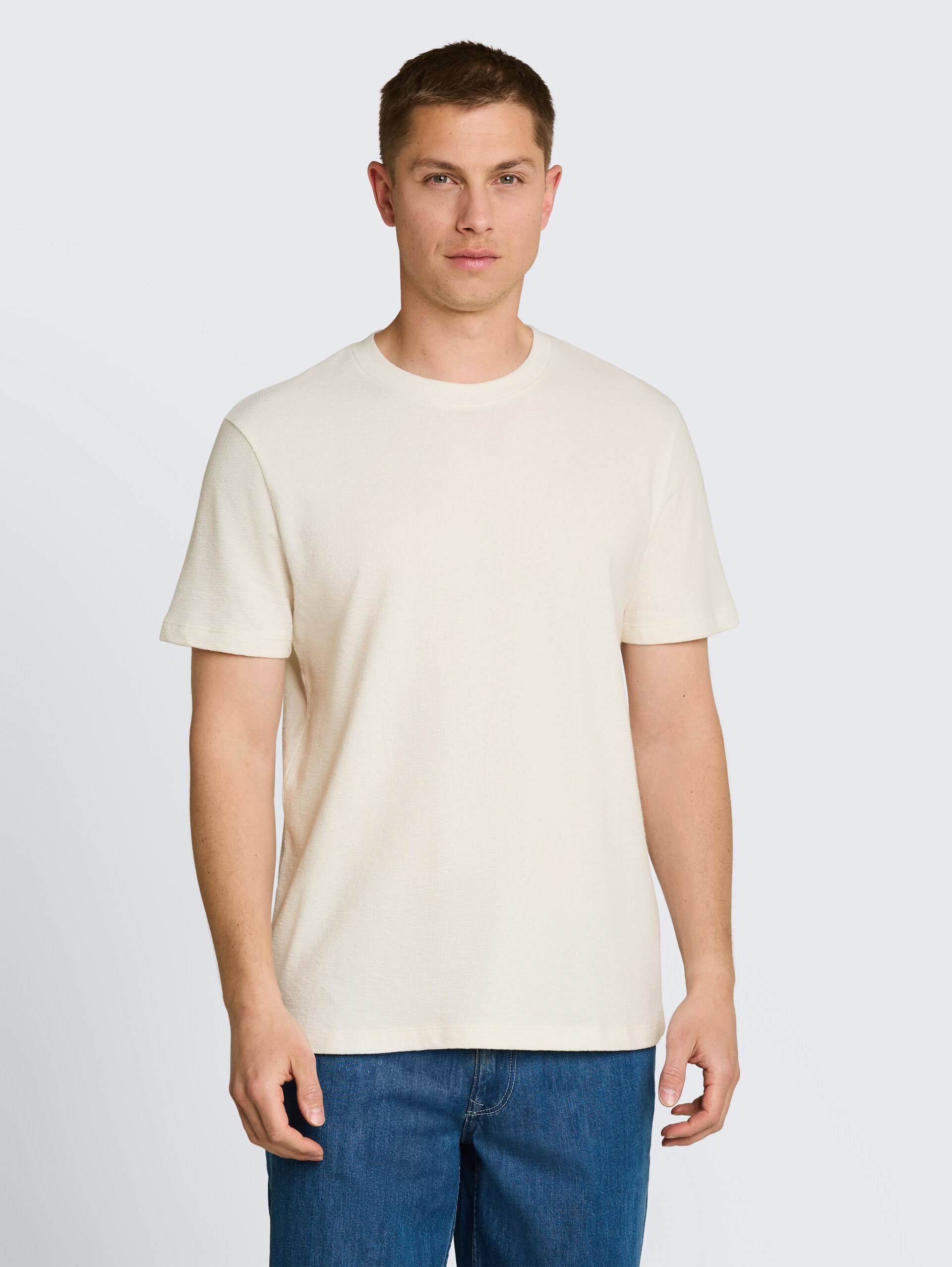 Terry T-Shirt aus Baumwolle - Wool White - Ausschnitt Model-Vorderansicht