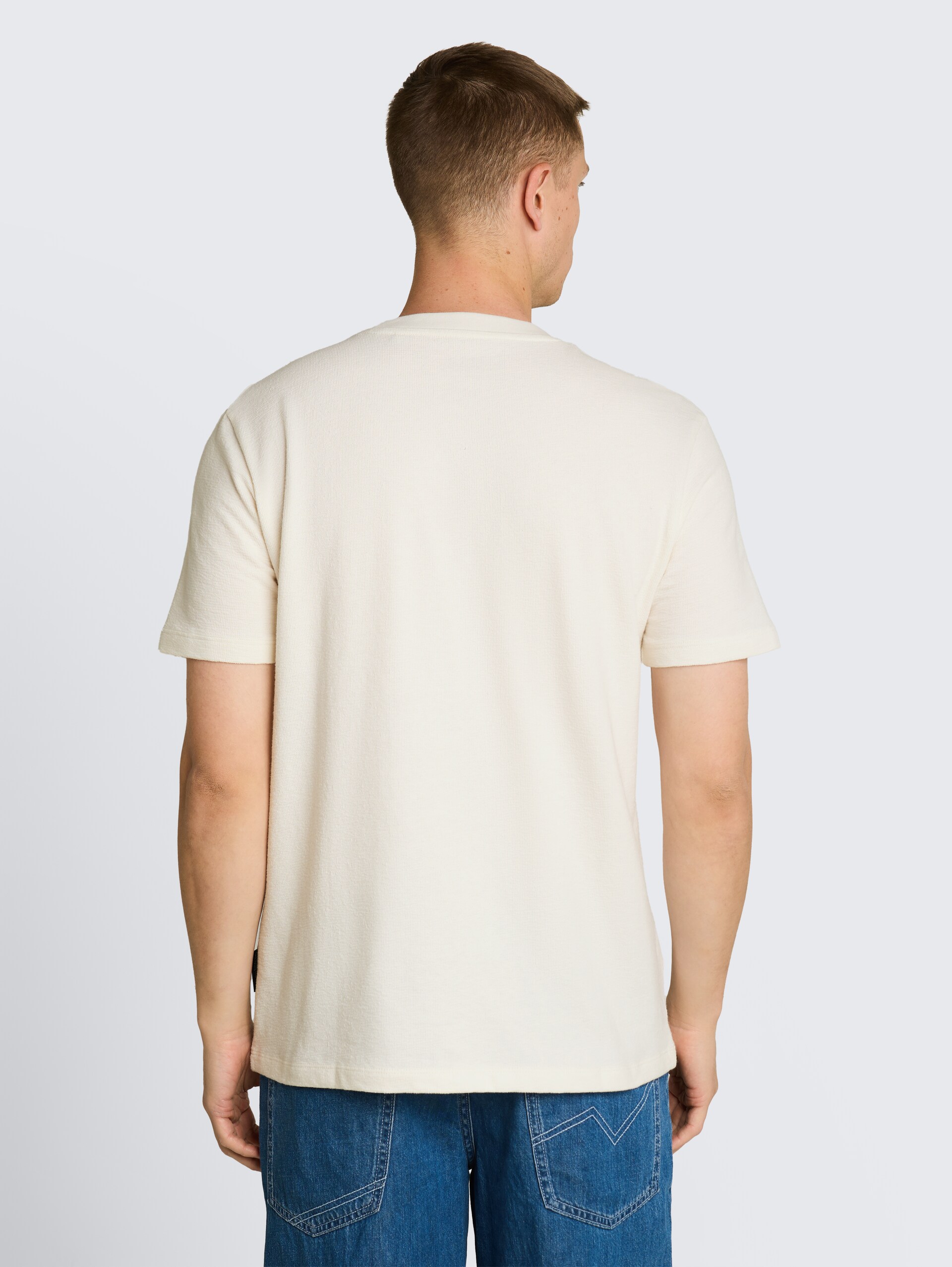 Terry T-Shirt aus Baumwolle - Wool White - Auschnitt Model-Rückansicht