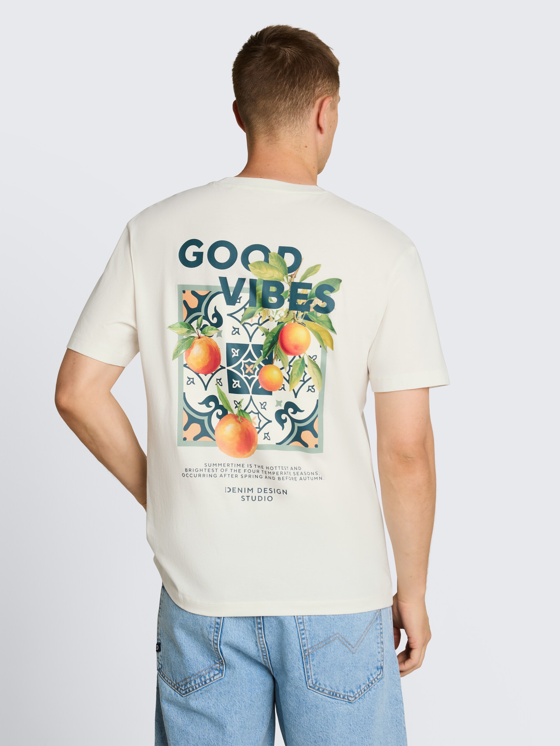 Relaxed fit T-shirt with back print - Wool White - Neckline model-back view