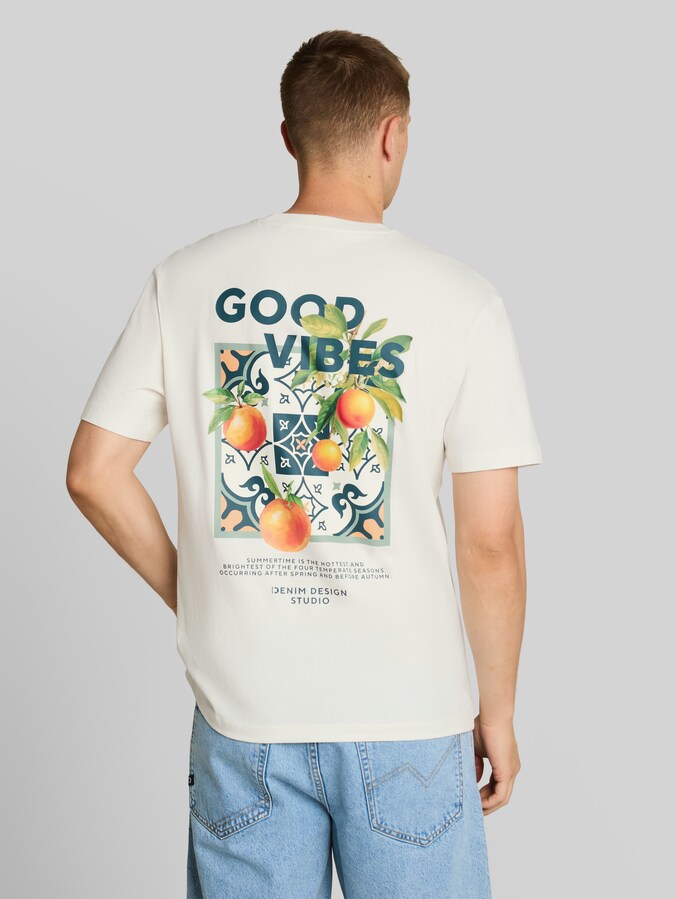 Relaxed Fit T-Shirt mit Rückenprint von Denim Male, Wool White