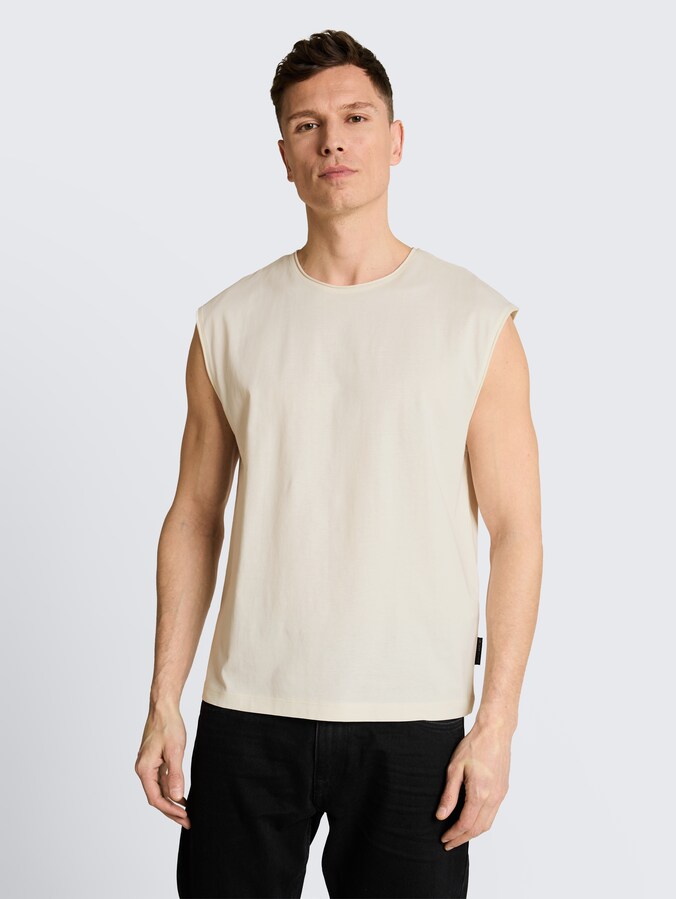 Relaxed Fit Tanktop im Used-Look von Denim Male, Wool White