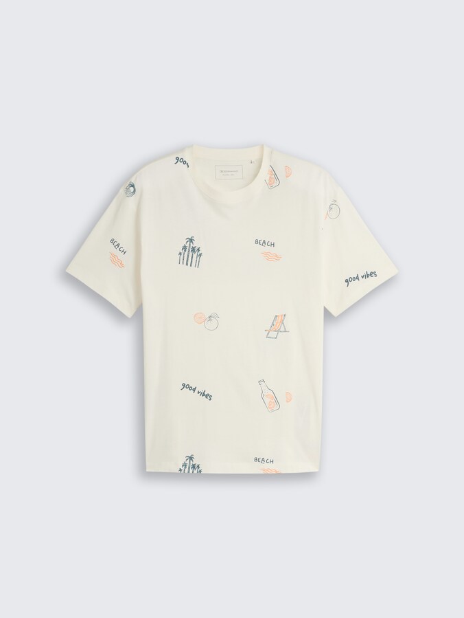 Relaxed Fit T-Shirt mit Allover-Print von Denim Male, wool white fun summer print