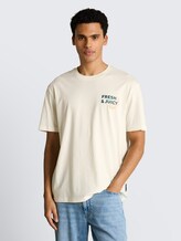 T-shirt met relaxte pasvorm en print op de rug - Wool White - Nek model vooraanzicht