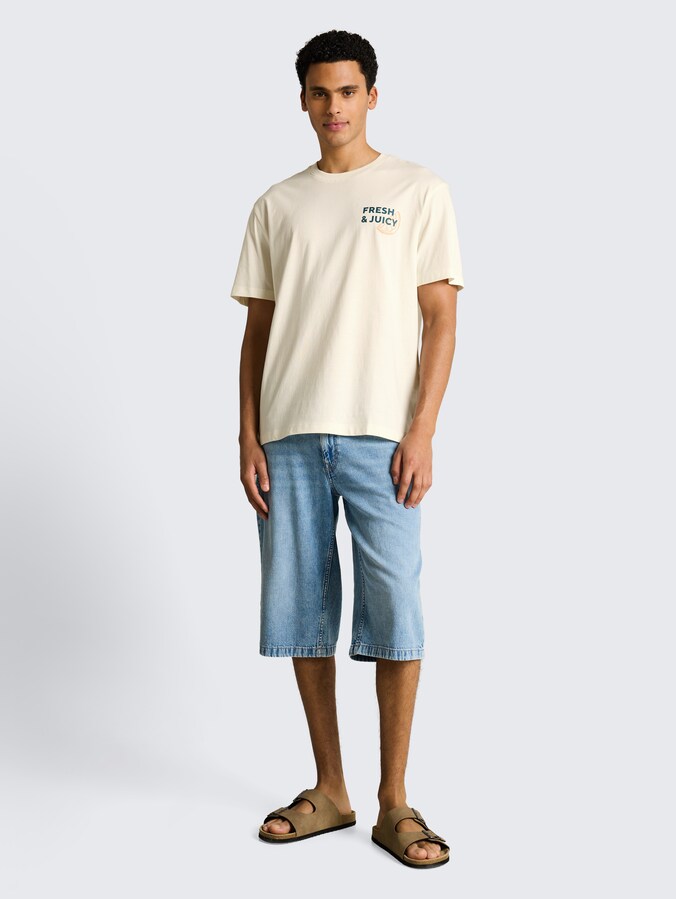 T-shirt coupe décontractée avec imprimé dans le dos par Denim Male, Wool White