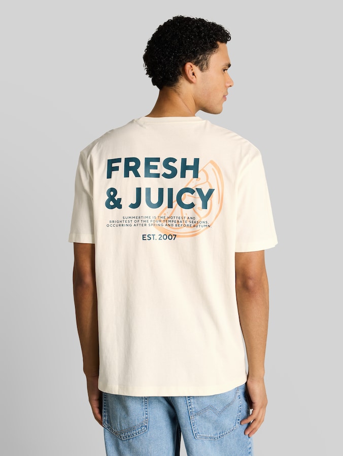 Relaxed fit T-shirt met print op de rug door Denim Male, Wool White