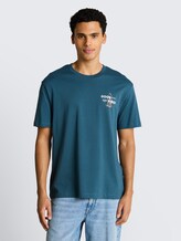 T-shirt met relaxte pasvorm en print op de rug - tide petrol - Nek model vooraanzicht