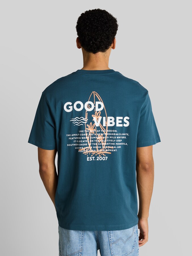 T-shirt coupe décontractée avec imprimé dans le dos par Denim Male, tide petrol