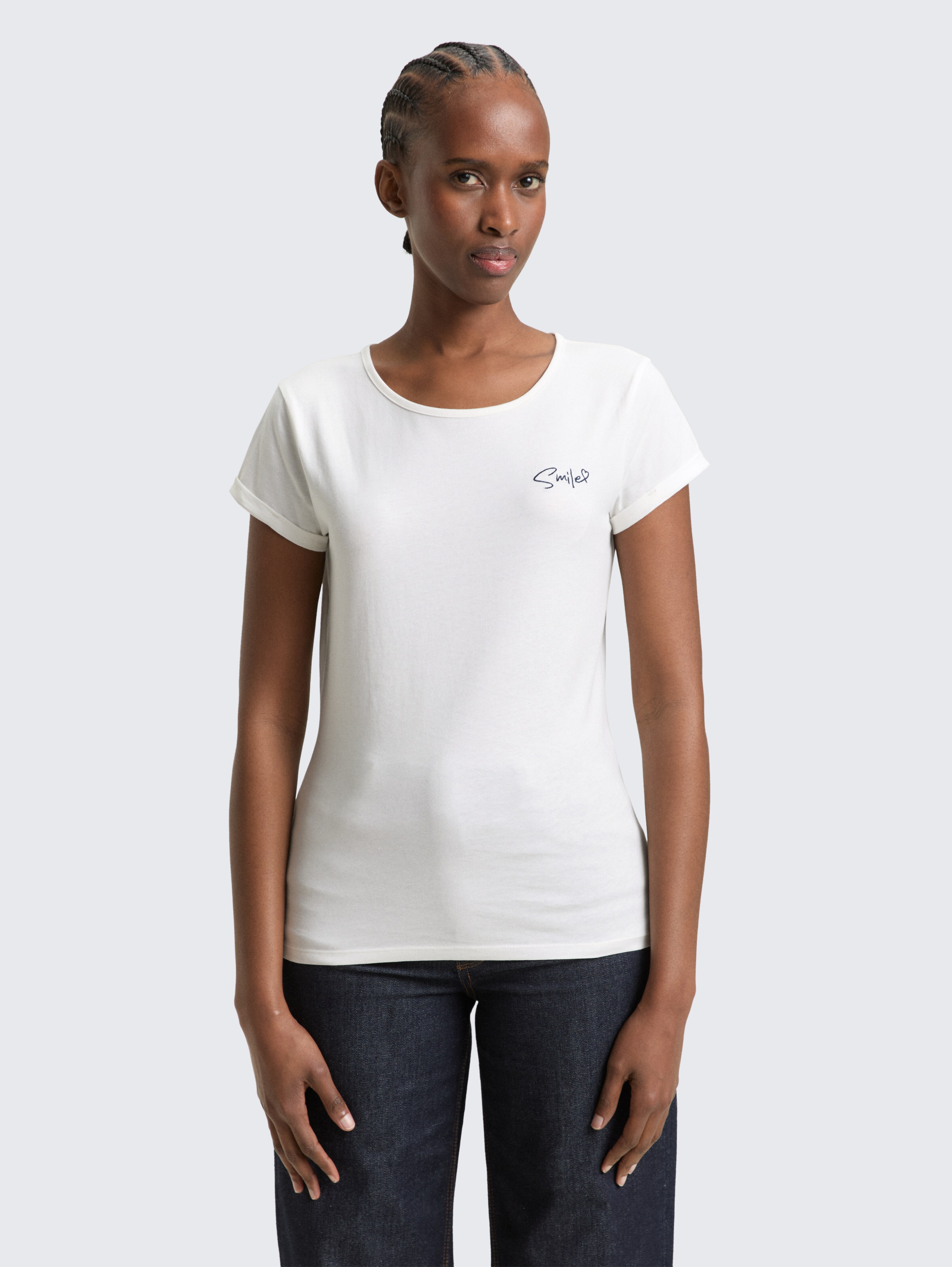 Slim Fit T-Shirt mit Stickerei von Denim Female, Whisper White