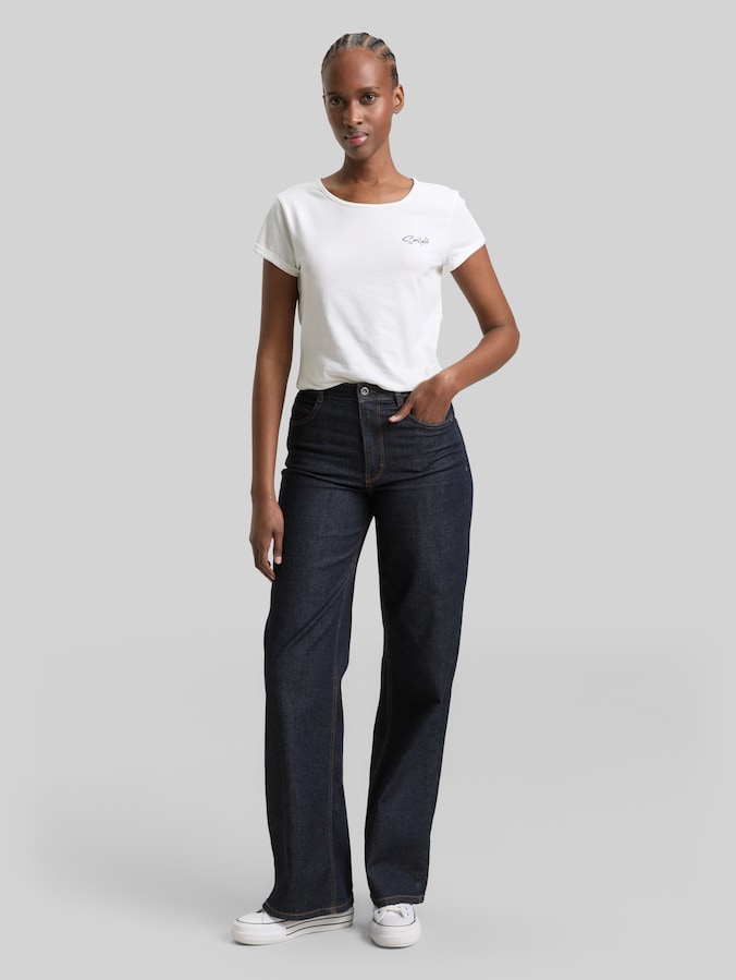 T-shirt slim fit avec broderie par Denim Female, Whisper White