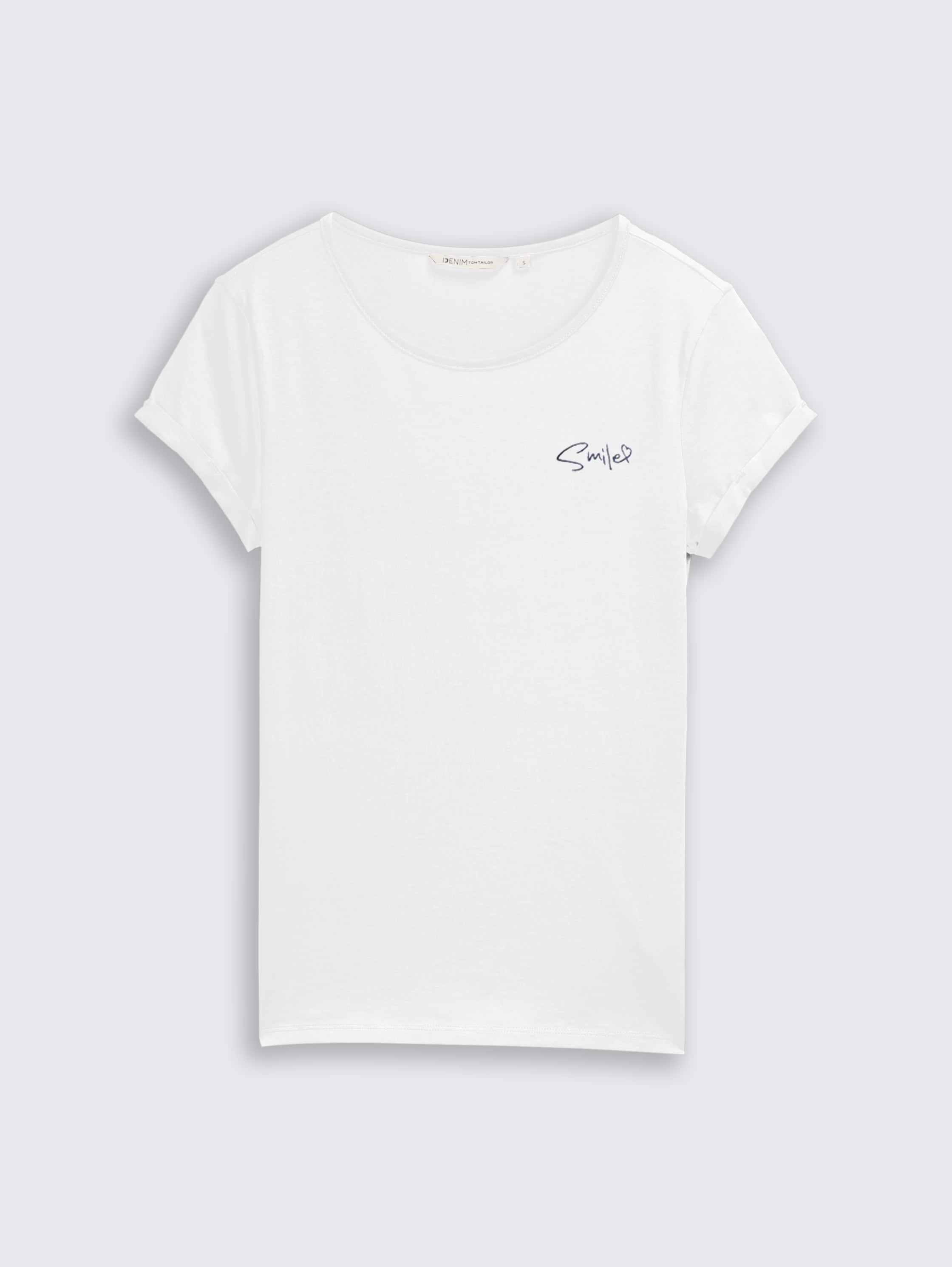 Slim Fit T-Shirt mit Stickerei - Whisper White - Vorder-Produkt-Ansicht