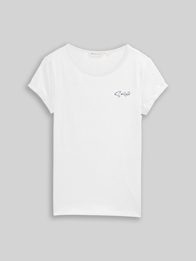 Slim fit T-shirt met borduursel door Denim Female, Whisper White