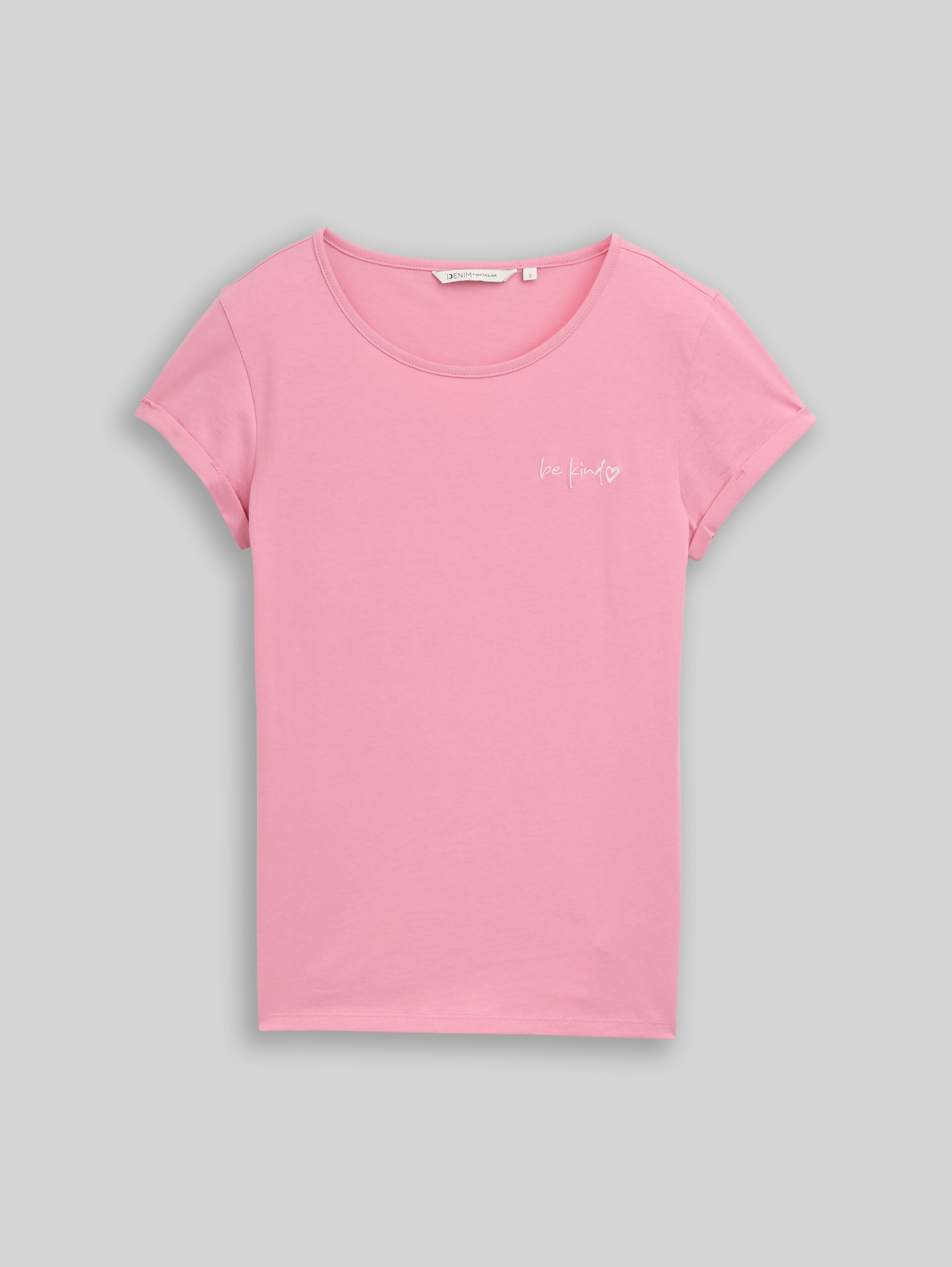 Slim fit T-shirt with embroidery - Soft Blush Rose - Front product view